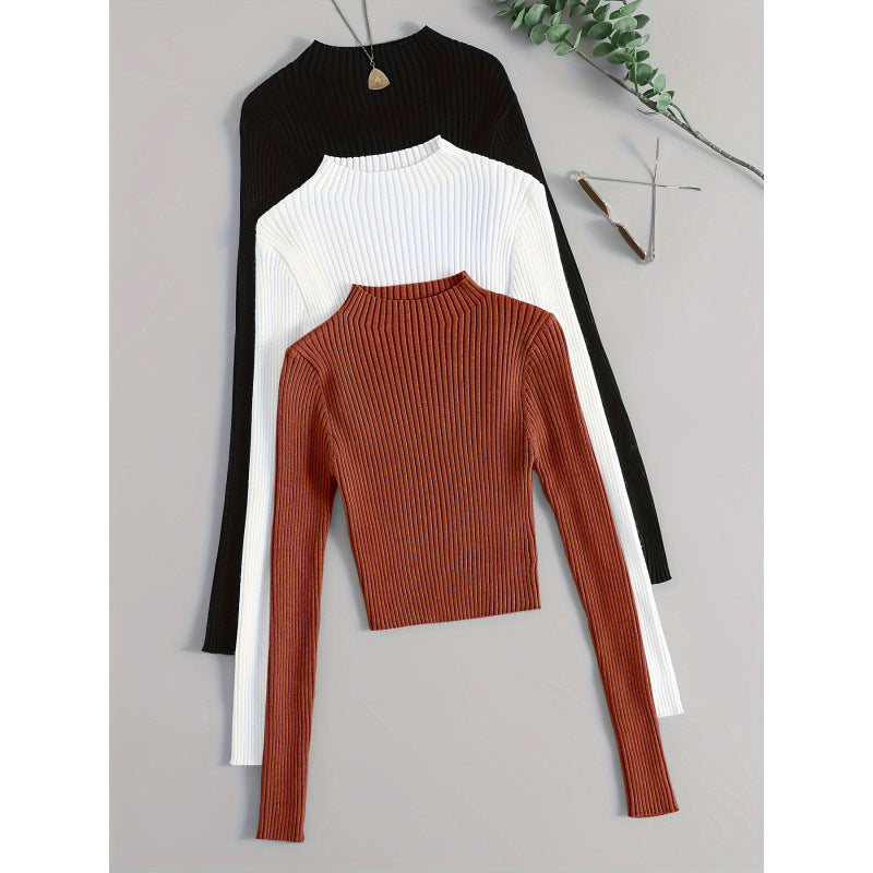 Layer 3pcs Set Stand Collar Ribbed Base Layer