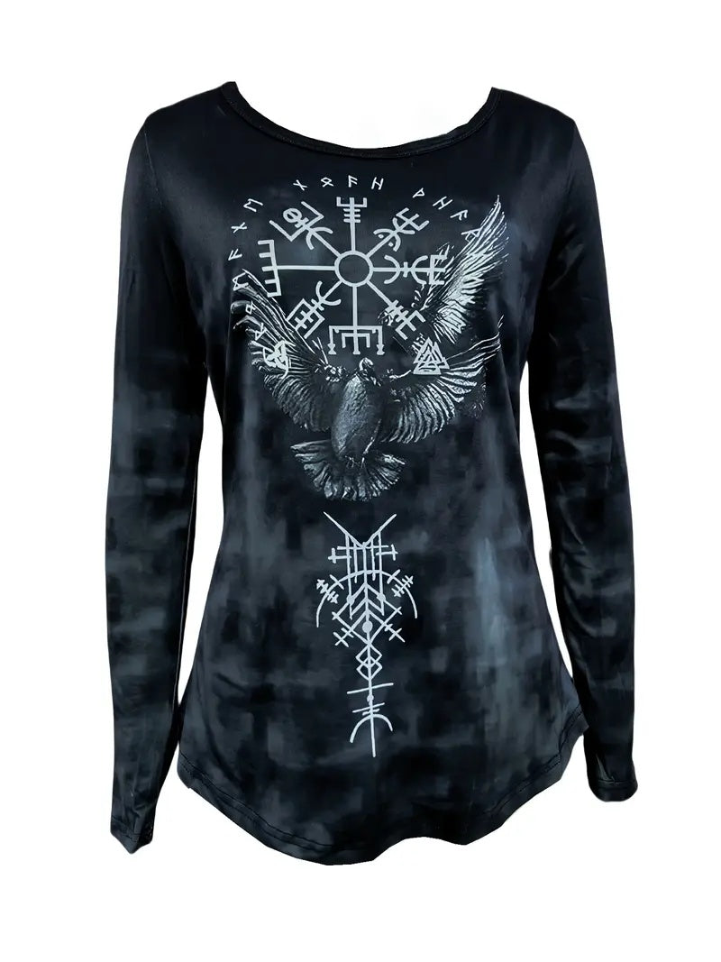 Vintage Tribal Bird Viking Ethnic Pattern Long Sleeve T-Shirt